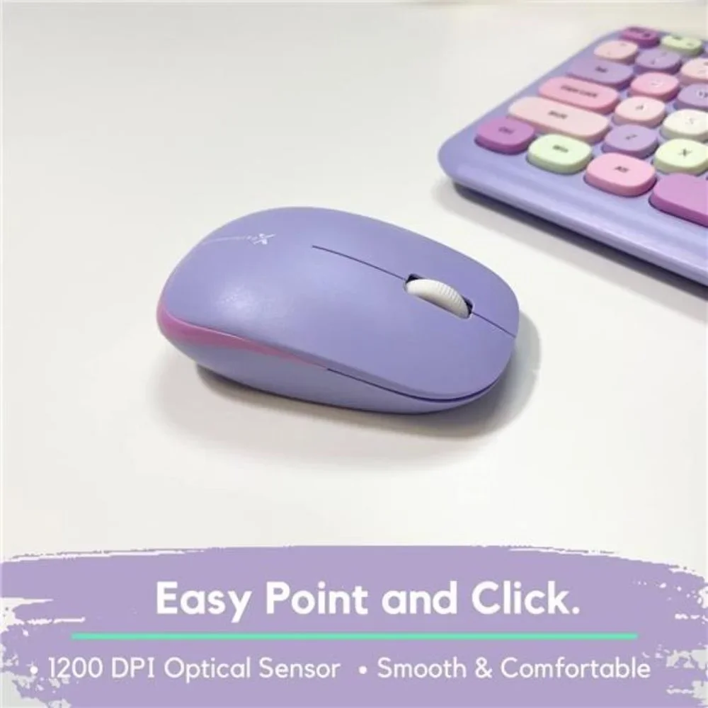 Colorful Keyboard and Mouse Combo - 2.4G Wireless Aesthetic Purple Keyboard